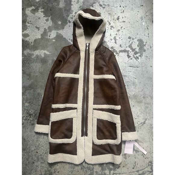 NWT‎ $199 ANTHROPOLOGIE AVEC LES FILLES LONG REVERSIBLE SHERPA COAT Size M - Picture 1 of 9